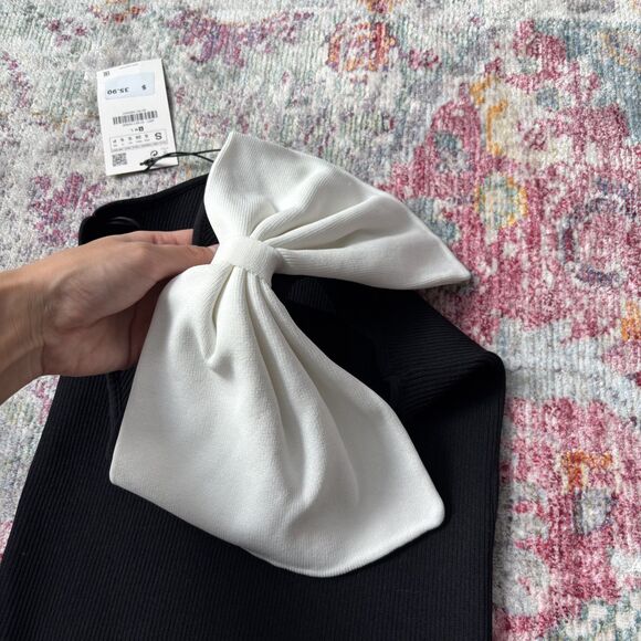 Zara One Shoulder Bow Knit Tank Top - Picture 4 of 6